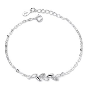 RENSINO Factory Fashion Simple Hollow Leaf 925 Stamp Silver Zircon Bracelet for Women