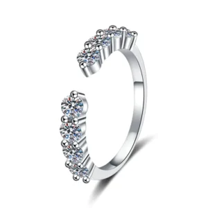 RENSINO Factory Half Eternity Ring GRA Certified Adjustable 0.1CT*8 VVS1 Moissanite S925 Sterling Silver Ring for Women
