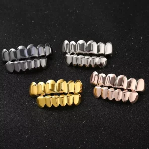 RENSINO Factory Halloween Jewelry Gold Silver Rose Gold Black Color Plating Brass Hip Hop Glossy Six Teeth Iced Out Grillz
