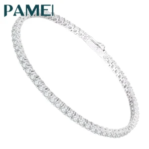 RENSINO Factory High Quality 2mm 2.5mm 925 Sterling Silver VVS Moissanite Diamond Iced Out Tennis Chain Bracelet