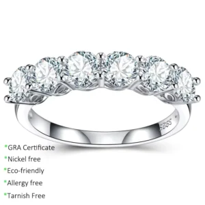 RENSINO Factory High Quality S925 Sterling Silver Vvs1 Gra Moissanite Half Eternity Band Ring Bulk Jewelry