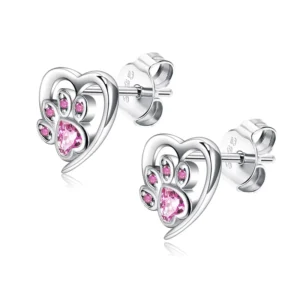 RENSINO Factory INS Fashion Silver Cat Heart Colorful Stud Earring Fine Jewelry for Women