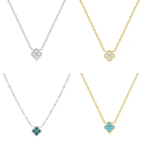 RENSINO Factory Luxury Four Leaf Clover Pendant Necklace Ring Earrings Ring S925 Sterling Silver for Women Girl Jewelry Set