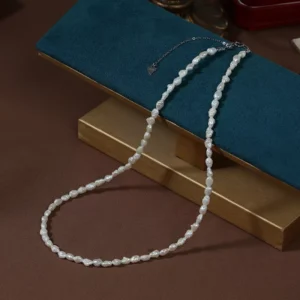 RENSINO Factory Original Baroque Shaped Natural Freshwater Pearl 925 Silver Necklace Light Luxury Elegant Drawstring Clasp