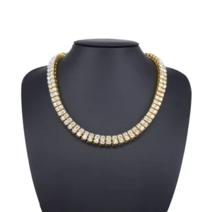 RENSINO Factory Popular Hot Sell High End Gold Silver Color Alloy Hip Hop 10mm Width Two Rows Bling Rhinestone Tennis Chain Necklace