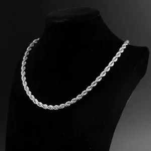 RENSINO Factory Price 925 Silver Necklace 2mm 3mm 4mm Rope Link Chain Hip Hop Jewelry Rope Link Necklace for Rappers