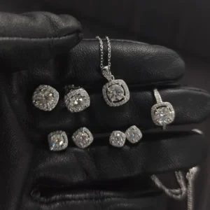 RENSINO Factory Price 925 Sterling Silver Moissanite Jewelry Set Women Fine Jewelry Earrings Rings Necklace Set