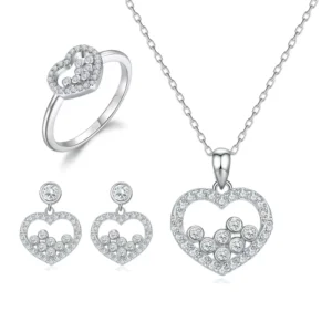 RENSINO Factory Price Custom Fashion Jewellery Sets Lovely Heart Shaped Cubic Zirconia Luxury Bridal Silver Jewelry Set