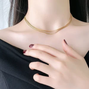 RENSINO Factory Price Direct Selling Hiphop Solid Chain Jewelry Trendy Rose Gold Plating Double Chain Necklaces for Male and Female