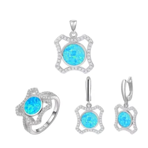 RENSINO Factory Price OEM Custom Exquisite Design 925 Sterling Silver Natural Opal Pendant Ring Earrings Fine Jewelry Sets for Women