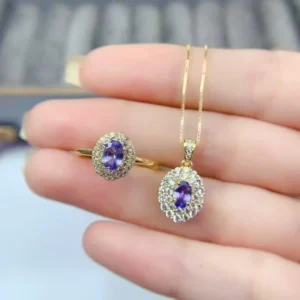 RENSINO Factory Price Silver 925 Jewelry Italy Inlay Natural Tanzanite Dainty Ring Necklace Jewlery Sets for Women