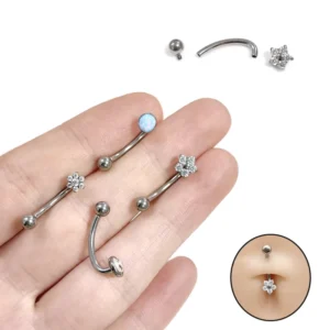 RENSINO Factory Price Titanium Navel Ring F136 Perforated Inner Thread 14g Body Piercing Accessory Gold Plated Zircon Main Stone