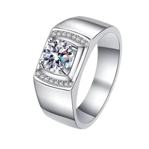 RENSINO Factory Prices Fashion Jewelry 1Ct Diamond S925 Sterling Silver White Gold VVs1 Moissanite Ring for Men Wedding Engagement