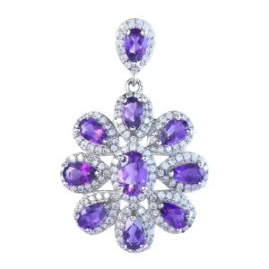 RENSINO Factory Rhodium Plated Silver 925 Jewelry Pear Cut Natural Amethyst Pendant for Women Fine Pendants Charms