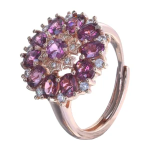 RENSINO Factory Rose Gold Plated 925 Sterling Silver Natural Pyrope Ring for Women Gift Daily Wear