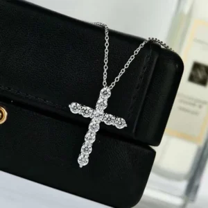 RENSINO Factory S925 Silver Moissanite Cross Necklace 18k Gold Lock Bone Chain Women’s Silver Jewelry Wedding Party Jewelry