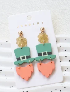 RENSINO Factory St Patrick’s Day Hat Beard Earrings Glitter Clover Dangle Ear Jewelry Festive Party Hot Selling For Women