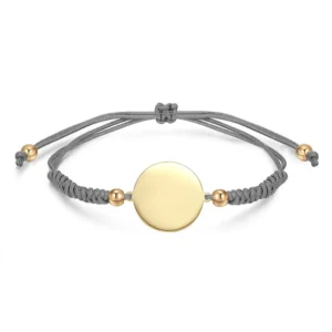 RENSINO Factory Stainless Steel Silver Rose Gold 18k Gold Round Disc Charm Knots Macrame Rope Cord Bracelets Personalized logo Bracelet