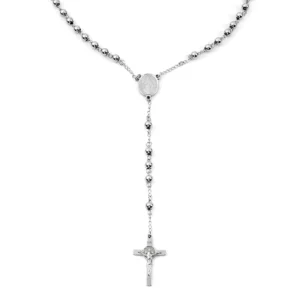 RENSINO Factory Supply Fashion Silver 4mm Stainless Steel Beads Catholic Chain Necklace Virgin Mary Rosary for Women