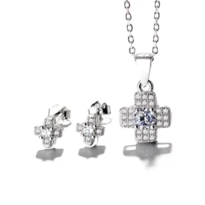 RENSINO Factory Supply Zircon Sterling Silver 925 Earring and Pendant Cross Jewelry