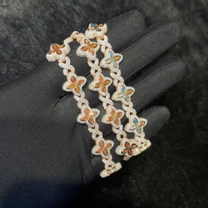 RENSINO Factory Unisex Hip Hop Jewelry Gold Plated Sterling Silver VVSD Moissanite GRA Certified Four Leaf Clover Necklace