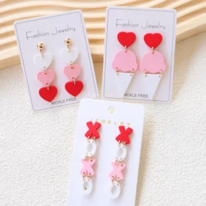 RENSINO Factory Valentine’s Day Nickle Free Heart Ice Cream XO Dangle Earrings Set Acrylic Jewelry Hot Selling For Women
