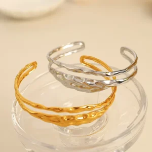 RENSINO Fade proof Multi layer Winding Design Bracelet Titanium Steel Gold Plated Bangle for Cafe