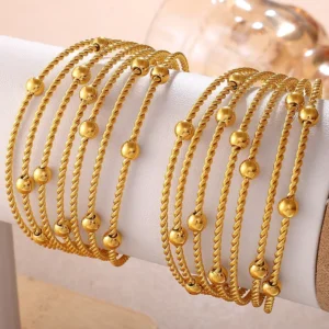 RENSINO Fade resistant Retro Multi layer Twist Beaded Bangle Stainless Steel Personality Open Wrist Ornament for Vintage Daily Look