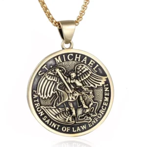 RENSINO Faith Saint Michael Archangel Saint Michael Necklace Eco Friendly Alloy Retro Pendant Men’s Trendy Necklace