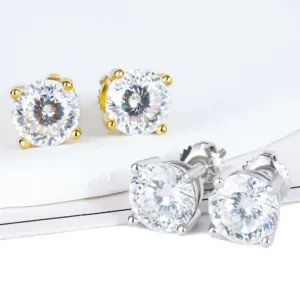 RENSINO Fancy Cutting Portuguese Cut Round VVS Moissanite 925 Silver 4mm to 8mm Moissanite Earring Moissanite Jewelry