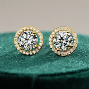 RENSINO Fashion 0.5ct 1ct Moissanite Sparkling Diamond Stud Earring Round Halo 925 Silver 18k Gold Earring for Engagement