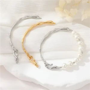 RENSINO Fashion 14K Gold Non Fading Brass Jewelry Pearl Bracelet Irregular Women Bracelet DIY Bracelet Accessories