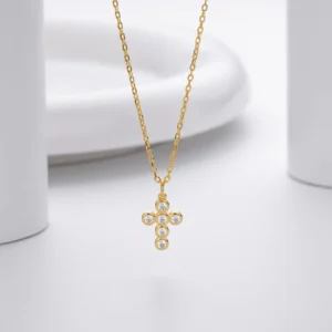 RENSINO Fashion 18K Gold Plated Cross Pendant With Cubic Zirconia Fine 925 Sterling Silver Necklace Jewelry Women