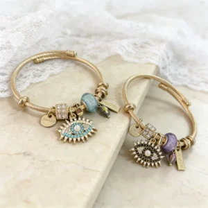 RENSINO Fashion 18K Gold Plated Stainless Steel Openable Heart Shape Charm Bracelet with Crystal & Rhinestone Pendant for Women