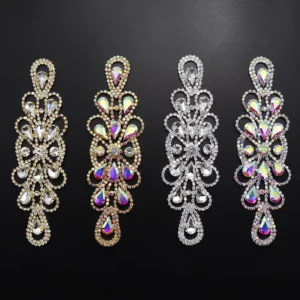 RENSINO Fashion 4.2*13.5cm Glass Crystal Rhinestones Appliques AB Crystal Stones Patches Sewing Rhinestones Trim for Garment Decoration