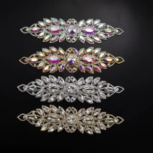 RENSINO Fashion 5.5*21.5cm Rhinestones Appliques Flower Crystal Cup Chains Sewing Rhinestones Banding AB Crystal Trim for Dancing Dress