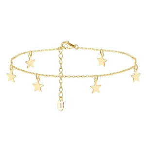 RENSINO Fashion 925 Silver Chain Anklets Jewelry Women Gold Plated 925 Sterling Silver Star Anklets for Women Summer Jewelry