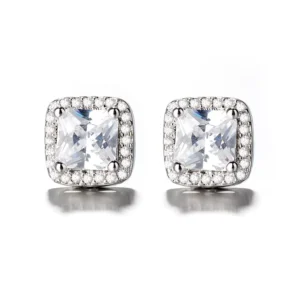 RENSINO Fashion 925 Silver Square Earring With Zircon Stone Stud Earrings