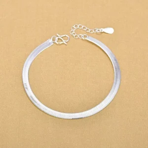 RENSINO Fashion 925 Silver Stamp Snake Chain Bracelet for Women Silver Jewelry
