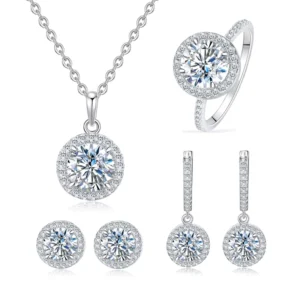 RENSINO Fashion 925 Sterling Silver 1 1.5 2 3 CT Moissanite Round Brilliant Cut Bridal Fine Jewelry Sets for Women