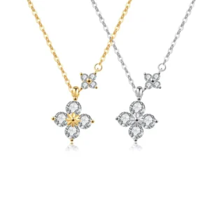 RENSINO Fashion 925 Sterling Silver 14k Gold plated Boutique Lucky Four leaf Clover Pendant Women’s Charm Necklaces