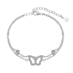 RENSINO Fashion 925 Sterling Silver Bracelet Luxury Fashion Women’s Adjustable Zircon Butterfly Bracelet
