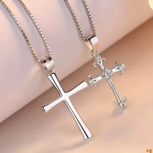 RENSINO Fashion 925 Sterling Silver Cross Pendant Necklace 3A Cubic Zircon Inlaid Dainty Religious Charm Jewelry for Women