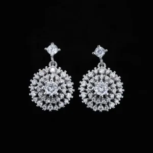 RENSINO Fashion 925 Sterling Silver Crystal Round Earrings for Women Girls Gift Fashion Statement Jewelry Korean Earrings