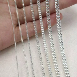 RENSINO Fashion 925 Sterling Silver DC Cut Cuban Link Chain for Women Making Anti Tarnish Bracelet Necklace
