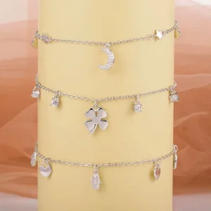 RENSINO Fashion 925 Sterling Silver Fine Jewelry Leg Chain Crystal Butterfly Anklets for Women