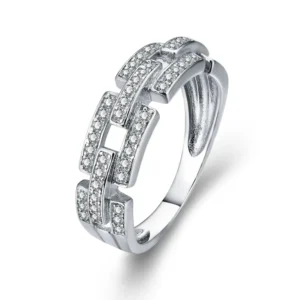 RENSINO Fashion 925 Sterling Silver Jewelry Gold Plated White Cubic Zirconia Woman Link Chain Ring rings jewelry women