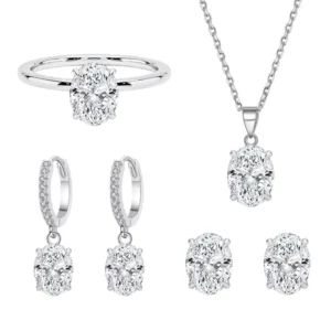 RENSINO Fashion 925 Sterling Silver Luxury Jewelry Solitaire Setting 1 1.5 2 CT CZ Oval Cut Zircon Jewelry Sets for Women