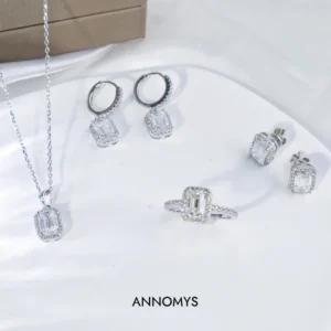 RENSINO Fashion 925 Sterling Silver Moissanite Jewelry Set for Women Emerald Cut Diamond Rings Earrings Necklace Fine Jewelry