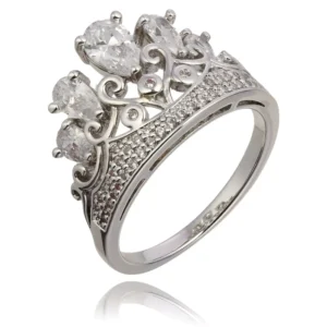 RENSINO Fashion 925 Sterling Silver Ring Crown Design White Zircon Jewelry Rings for Ladies Wedding
